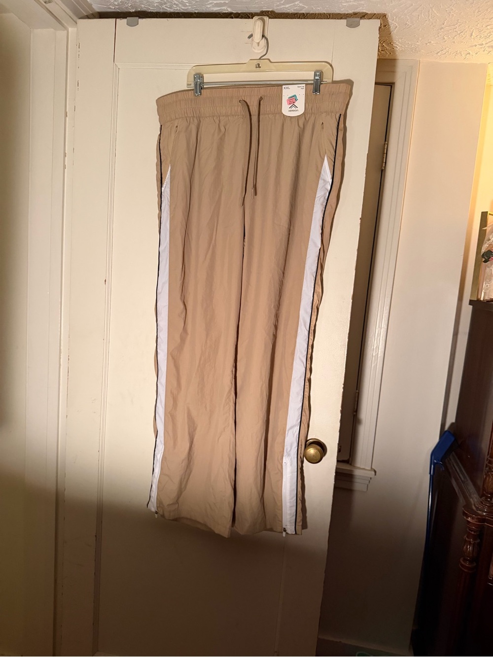Tan Track Pants with White Side Stripe